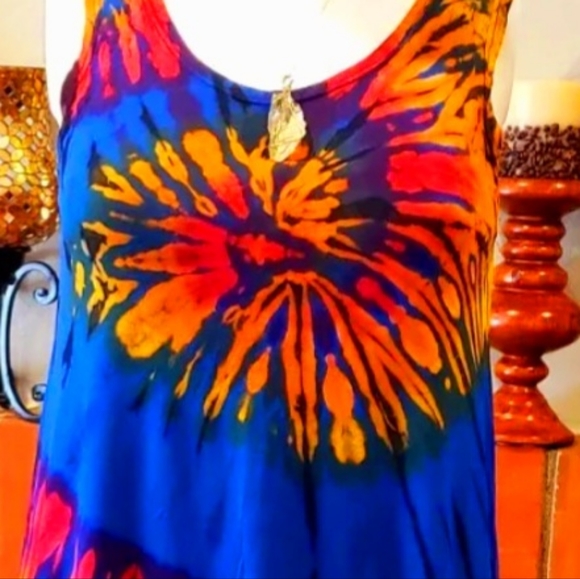 TIE DYE Cobalt Stretchy Rayon Asym. Top/ Dress CU *5 Colors Avail.*OS NEW - Picture 3 of 5